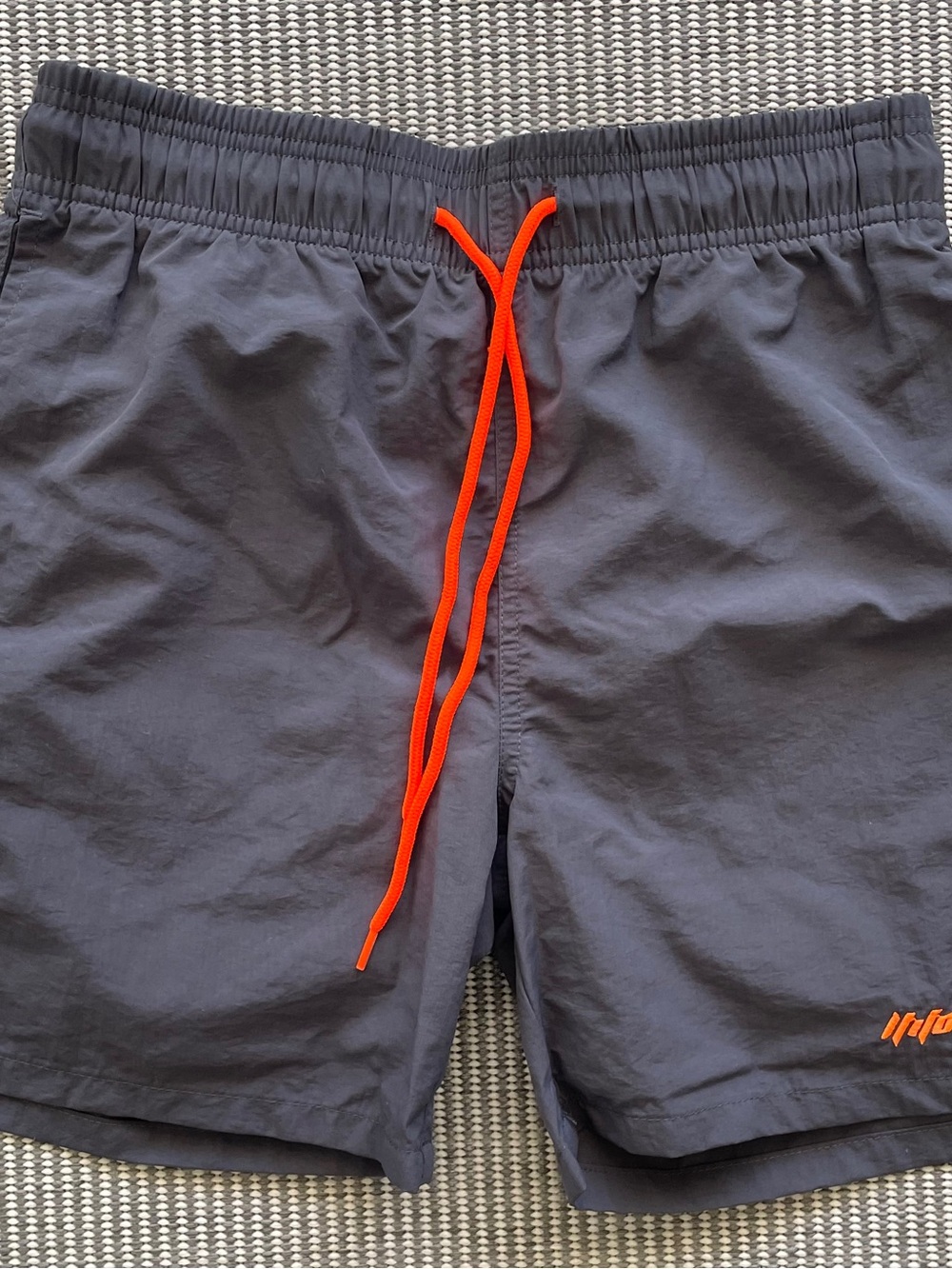 Men's Charcoal Swim Trunks with Bright Orange Drawstring